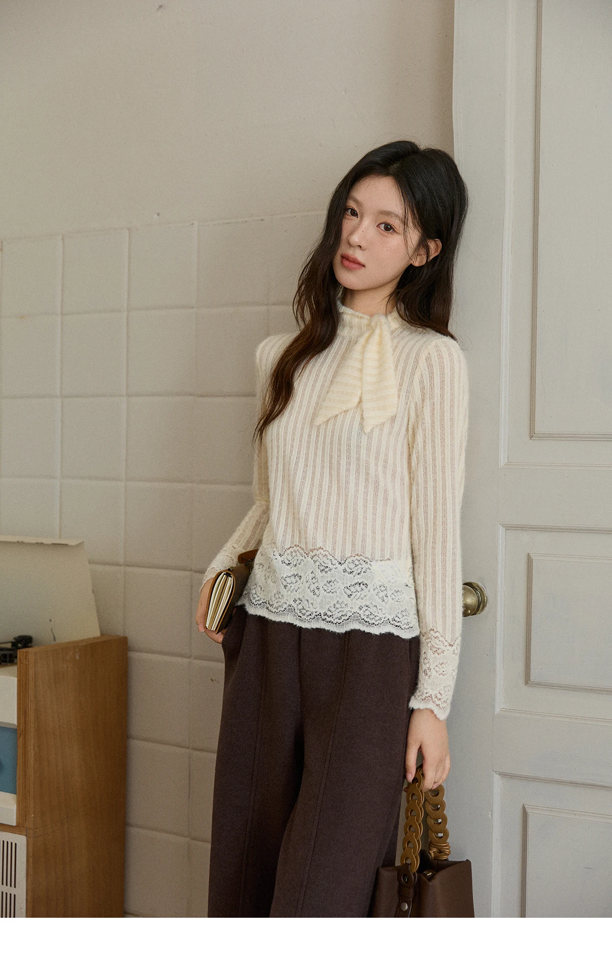 MISHOW High Waist Wide Leg Pants for Women 2025 Winter Casual Loose Thick Fleece Warm Knit Pants Straight Trousers MXE92K1127