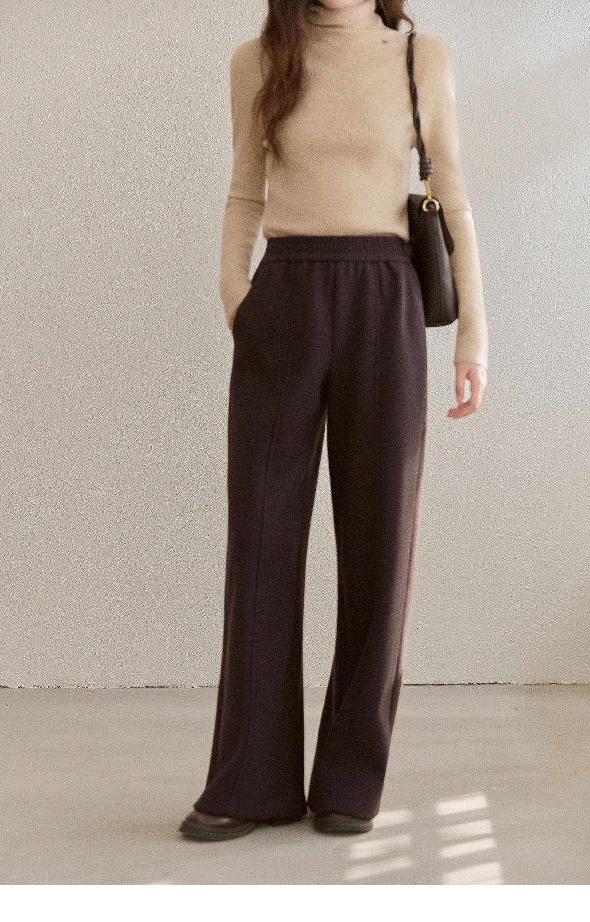 MISHOW High Waist Wide Leg Pants for Women 2025 Winter Casual Loose Thick Fleece Warm Knit Pants Straight Trousers MXE92K1127