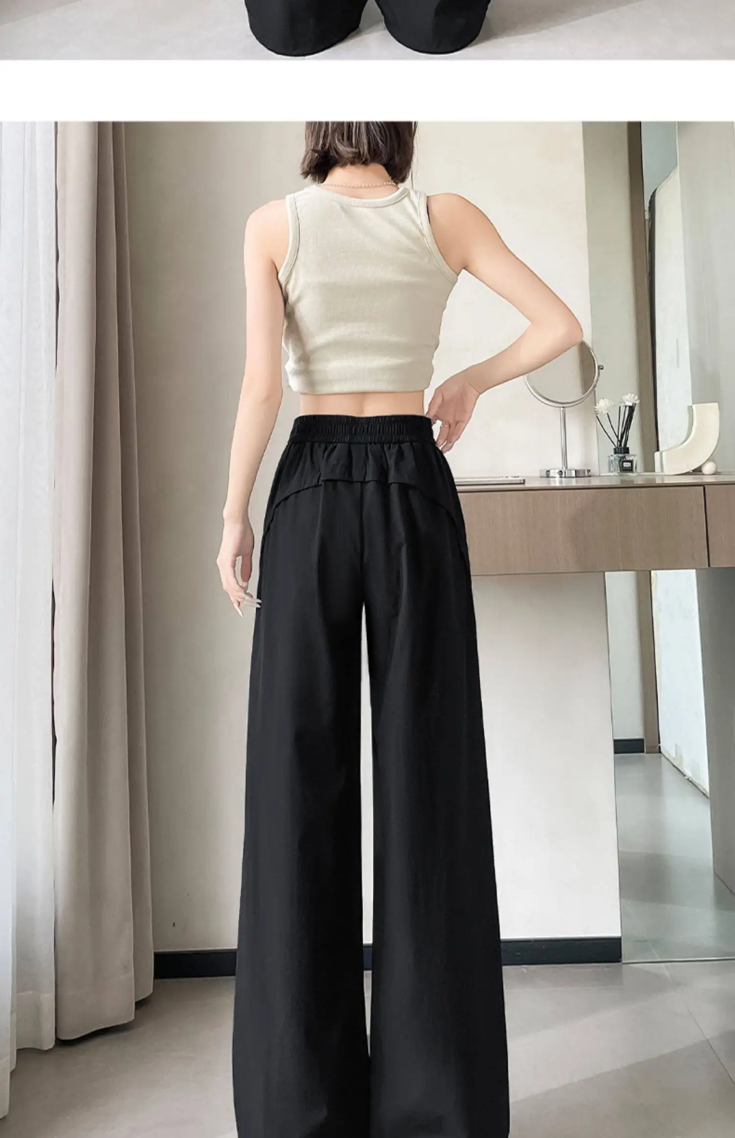 2026 Summer Women Ice Silk Quick Dry Sports Pants Cool Feeling Loose Slim Draped Straight Leg Casual Cargo Wide Leg Trousers