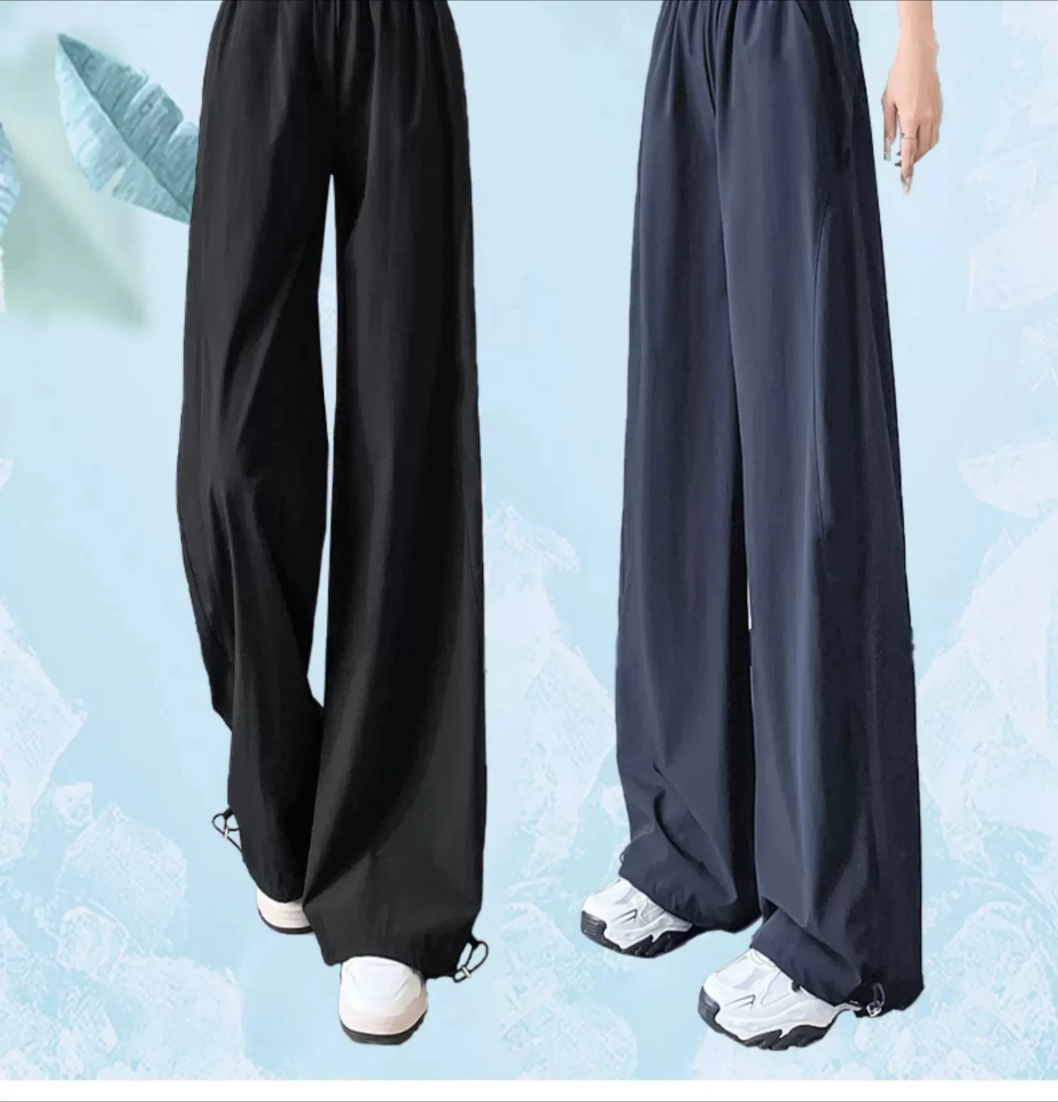 2026 Summer Women Ice Silk Quick Dry Sports Pants Cool Feeling Loose Slim Draped Straight Leg Casual Cargo Wide Leg Trousers