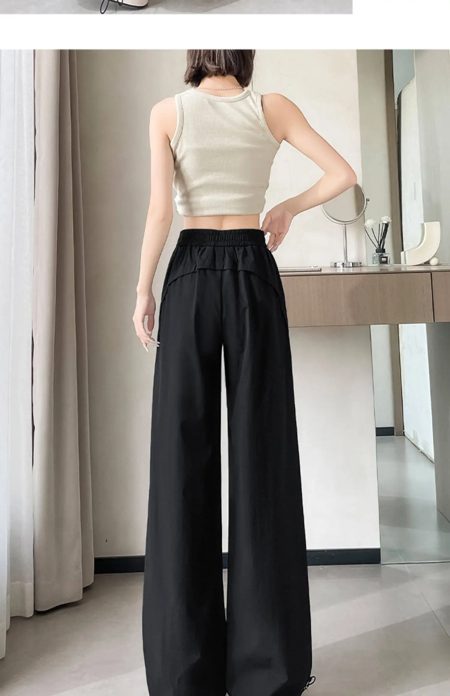 2026 Summer Women Ice Silk Quick Dry Sports Pants Cool Feeling Loose Slim Draped Straight Leg Casual Cargo Wide Leg Trousers