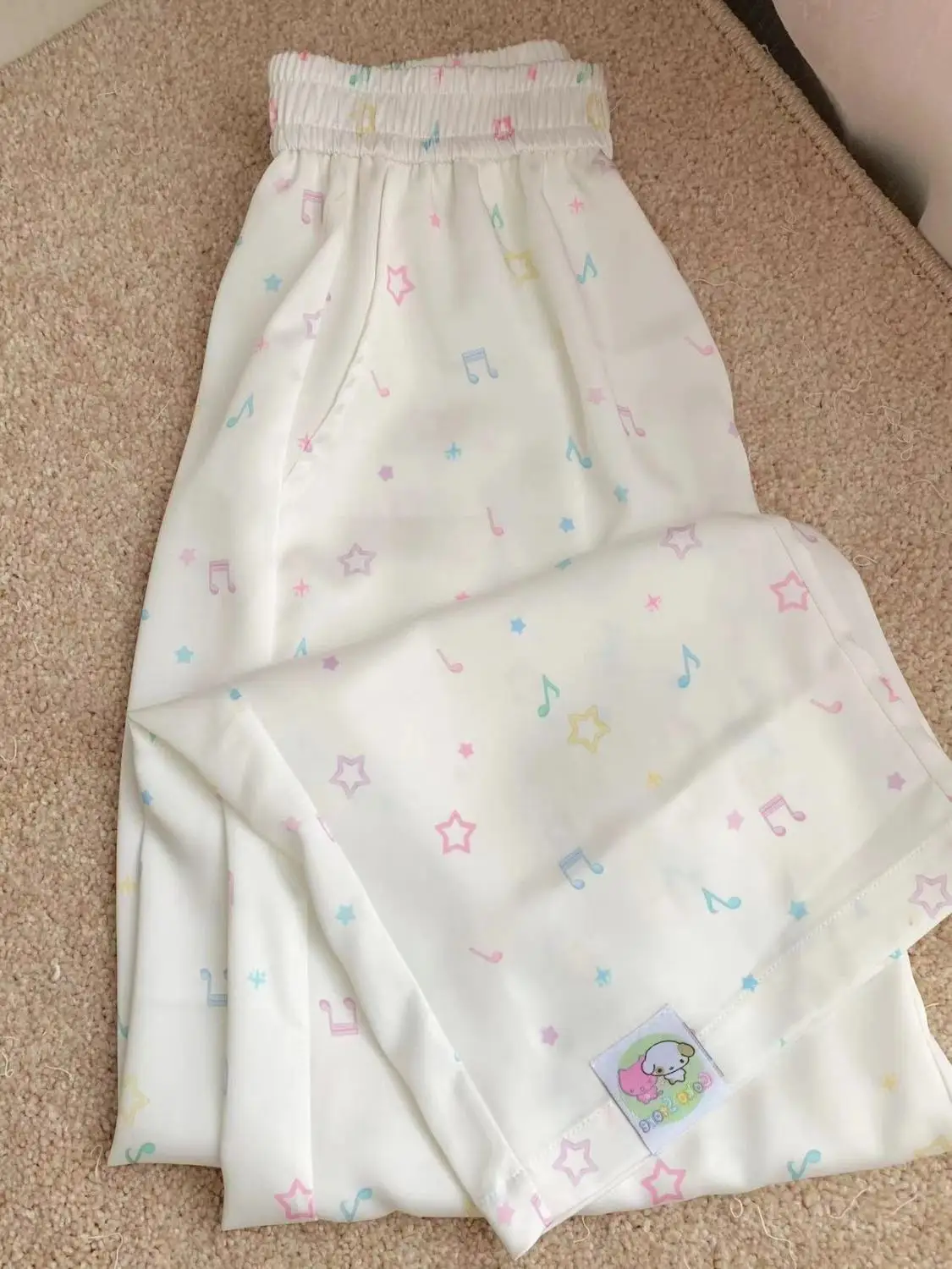 Sweet Kawaii Cinnamoroll Inspired Star Music Note Print Wide Leg Pants Elastic Waist Casual Loose Trousers Summer Women Younger