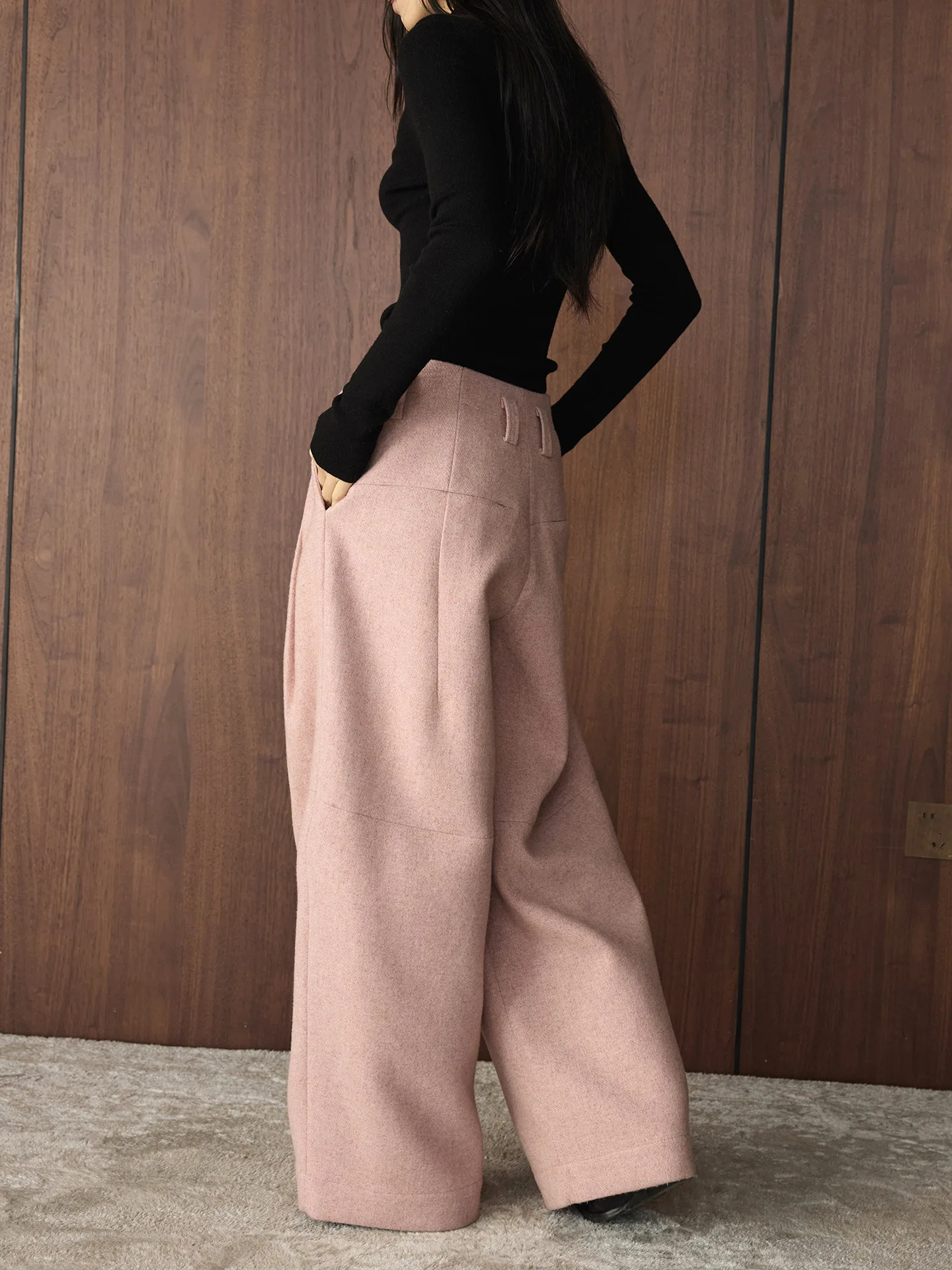 Winter new Korean retro fashionable woolen pleated wool trousers loose and slimming warm pants for women
