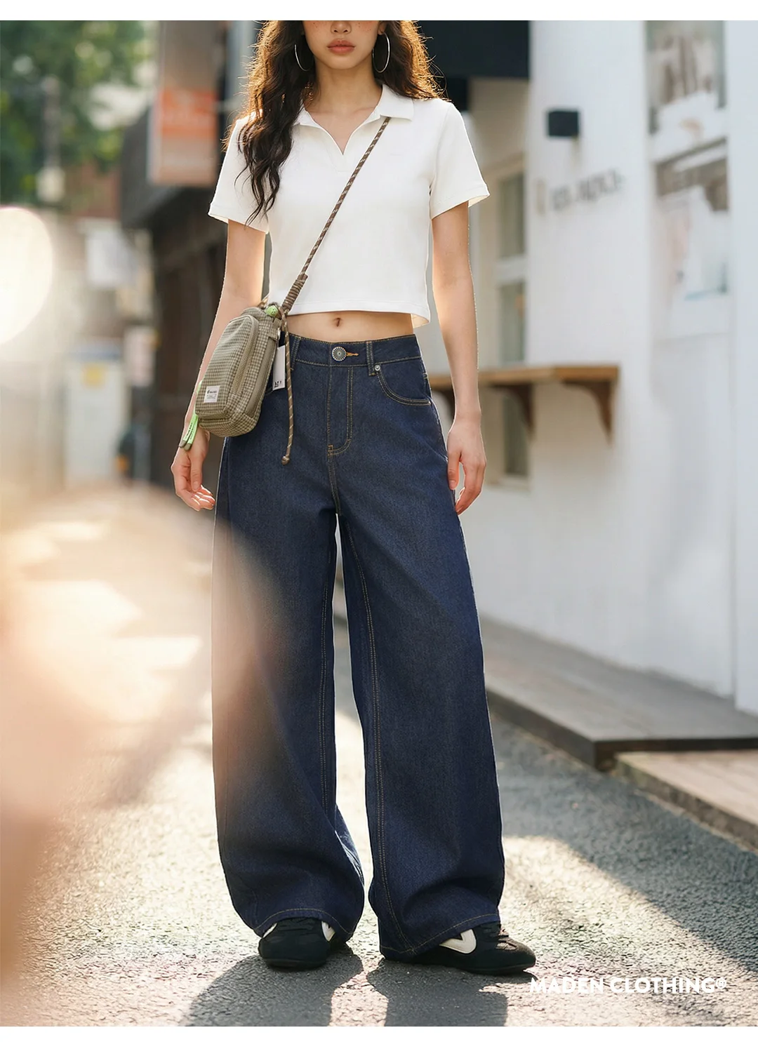 Maden Women's Lightweight Wide Leg Pants Straight Loose High Waist Casual Zipper Solid Trousers for Spring Summer