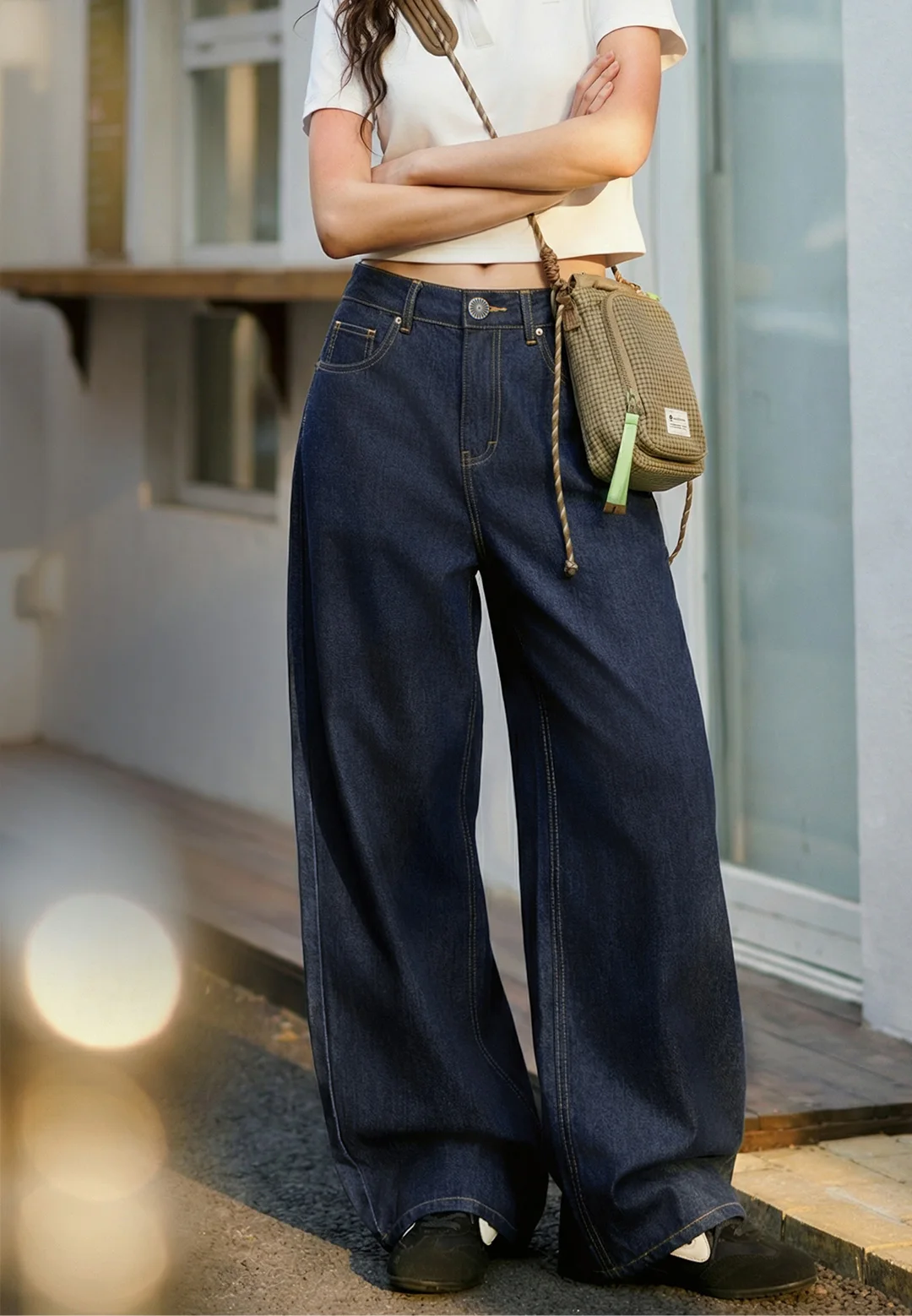 Maden Women's Lightweight Wide Leg Pants Straight Loose High Waist Casual Zipper Solid Trousers for Spring Summer