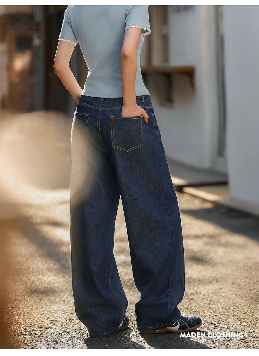 Maden Women's Lightweight Wide Leg Pants Straight Loose High Waist Casual Zipper Solid Trousers for Spring Summer