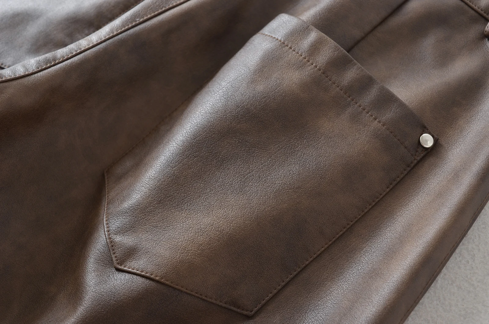American Retro Washing Color Brown Wide Leg PU Leather Pants Woman High Waist Loose Long Straight Trousers Casual Bottom