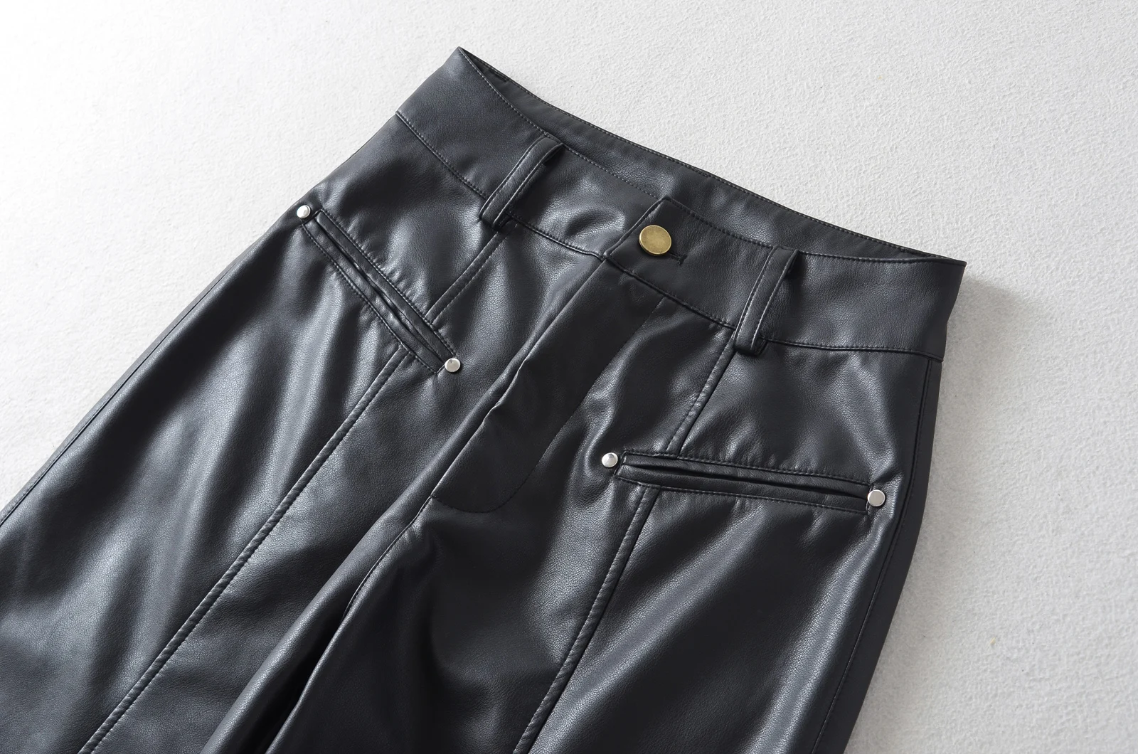 American Retro Washing Color Brown Wide Leg PU Leather Pants Woman High Waist Loose Long Straight Trousers Casual Bottom