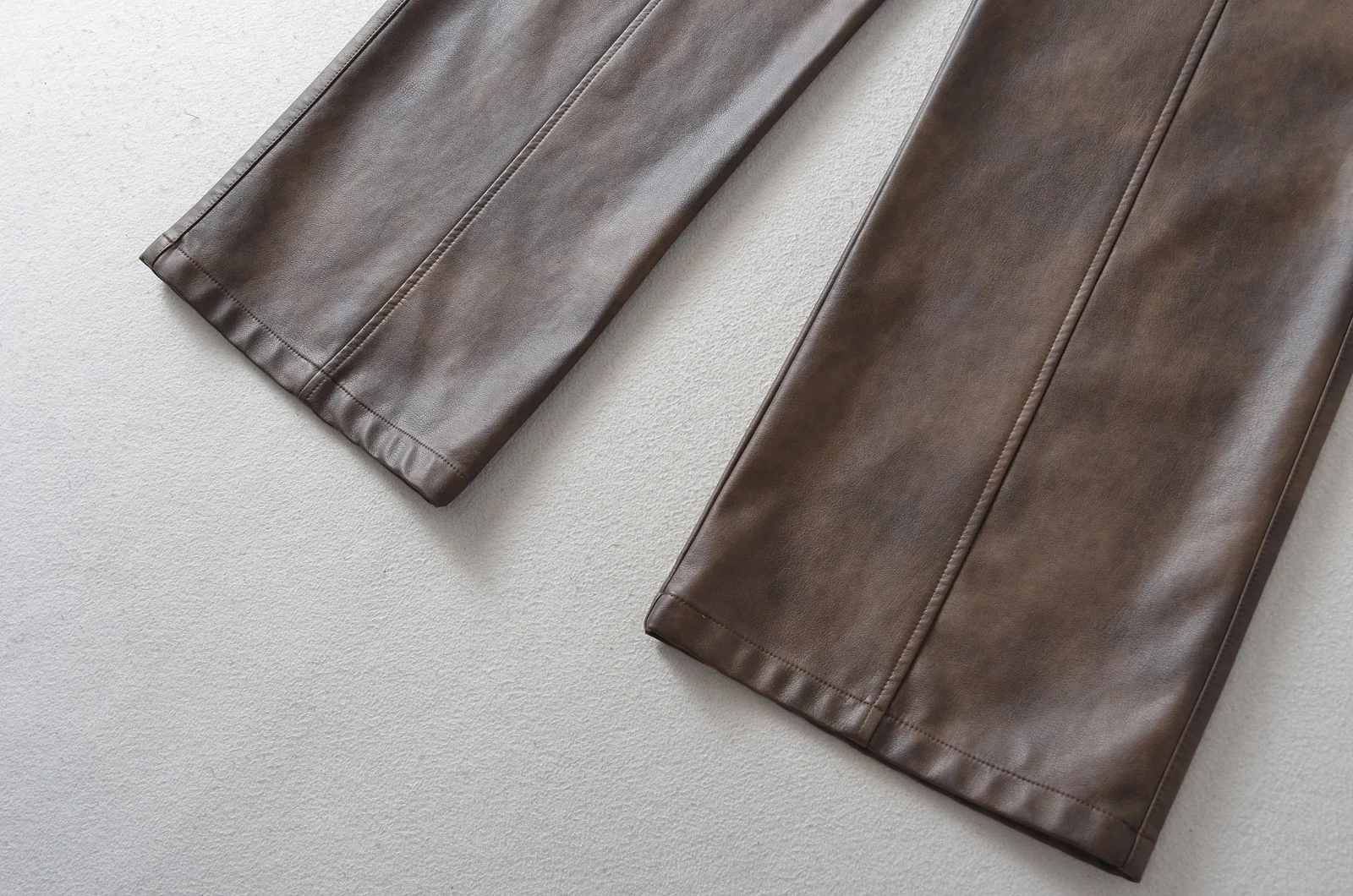 American Retro Washing Color Brown Wide Leg PU Leather Pants Woman High Waist Loose Long Straight Trousers Casual Bottom