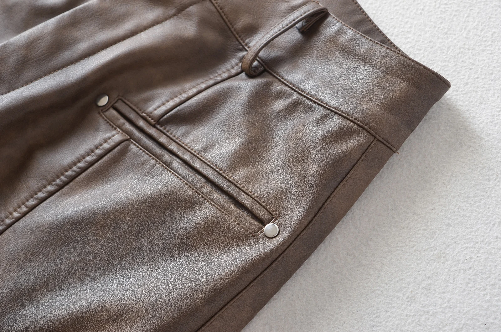 American Retro Washing Color Brown Wide Leg PU Leather Pants Woman High Waist Loose Long Straight Trousers Casual Bottom