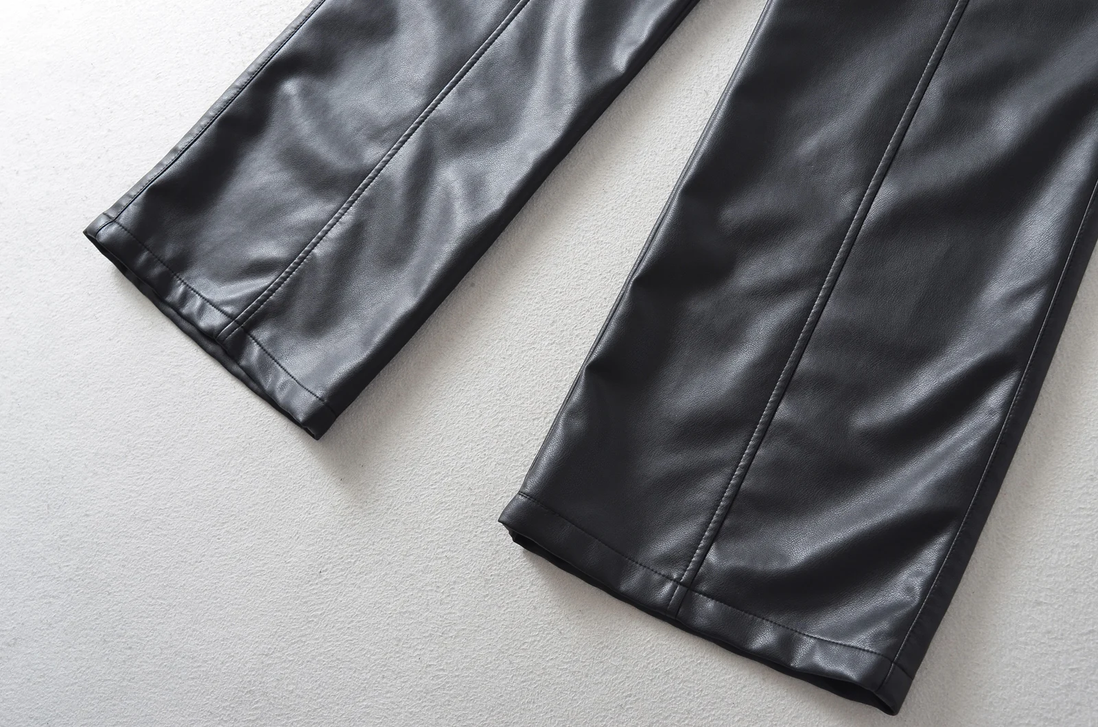 American Retro Washing Color Brown Wide Leg PU Leather Pants Woman High Waist Loose Long Straight Trousers Casual Bottom
