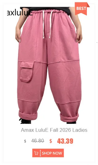 Amax LuluE Designer Womens Autumn Fashion Corduroy Harem Pants 2025 Ladies Leisure Vintage Elastic Waist Solid Fitness Trousers