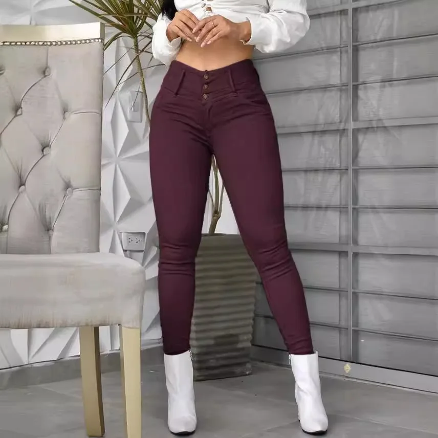 High Waist Pocket Design Skinny Pants Women Pant High Waist Trousers Slim Fit Sexy Pencil Pants Capris 2023 White Autumn Winter