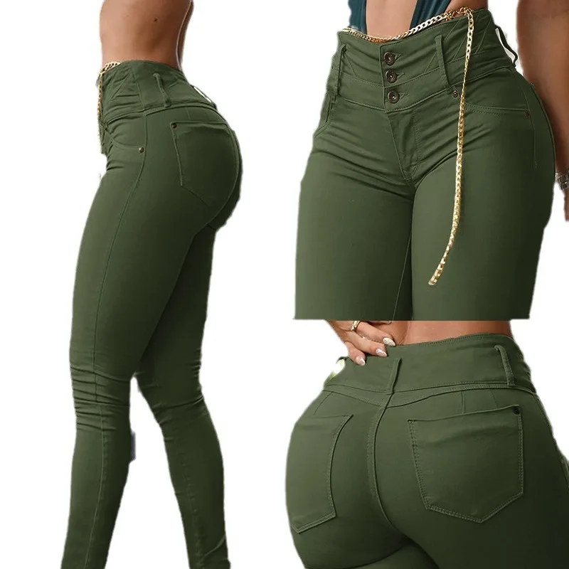High Waist Pocket Design Skinny Pants Women Pant High Waist Trousers Slim Fit Sexy Pencil Pants Capris 2023 White Autumn Winter