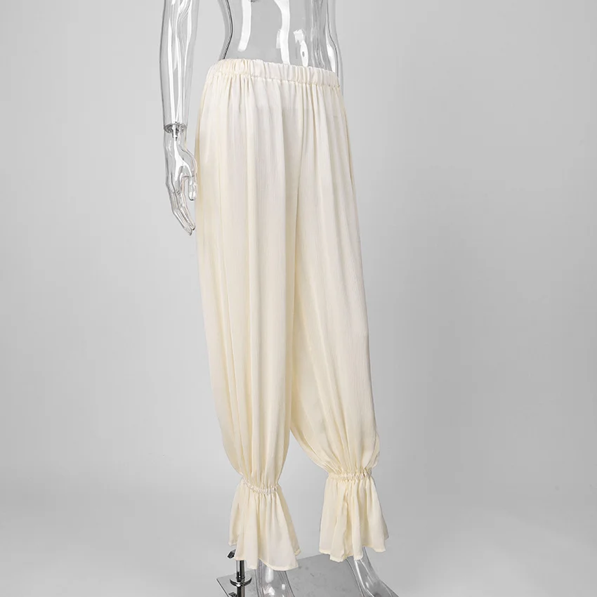 Women White Y2K Baggy Balloon Pants Bubble Pleated Oversized Bloomers Wide Leg Pants Vintage Streetwear Daily Fashion Versatile