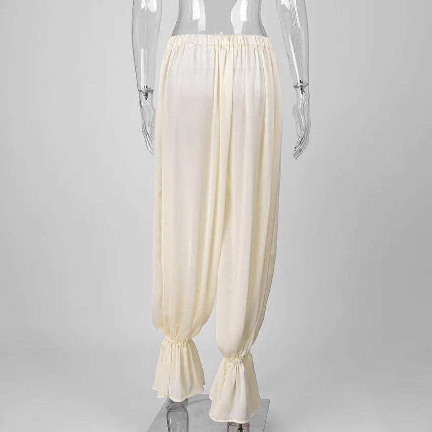 Women White Y2K Baggy Balloon Pants Bubble Pleated Oversized Bloomers Wide Leg Pants Vintage Streetwear Daily Fashion Versatile