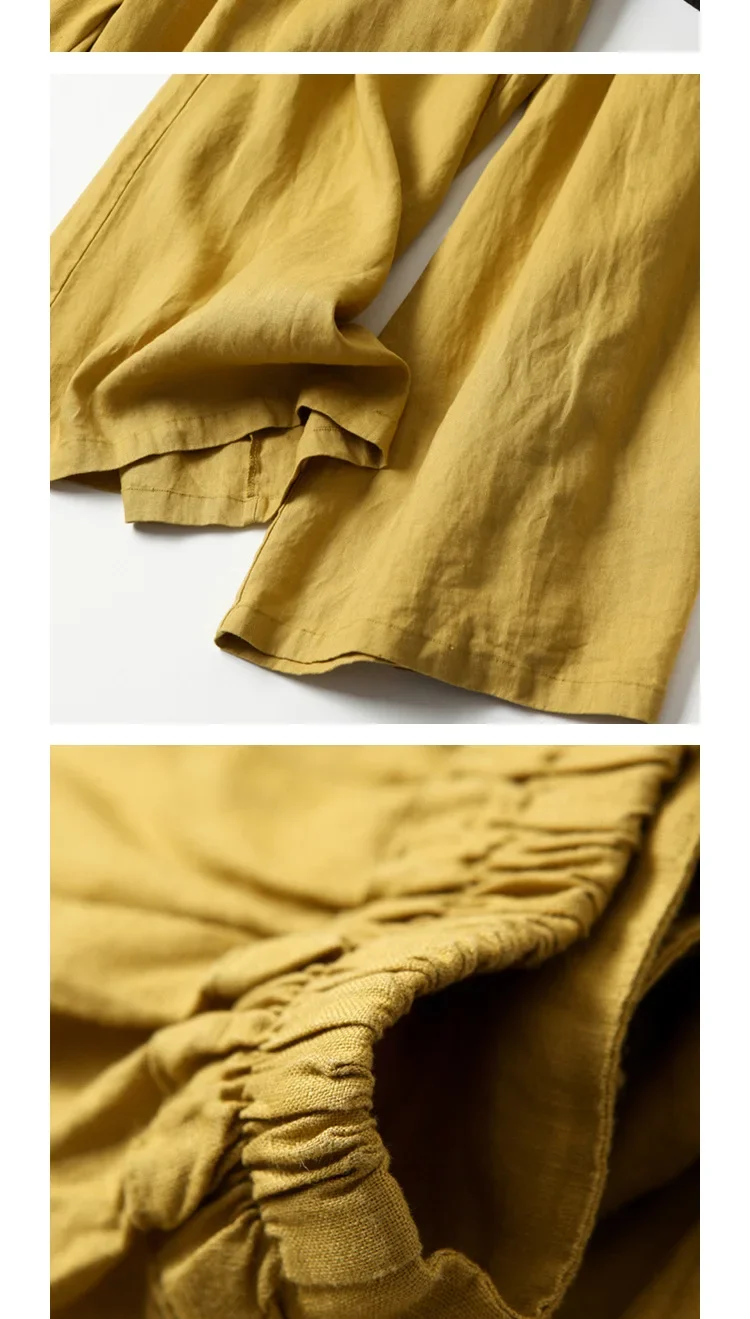2026 Summer Women's Culottes Cotton Linen Cropped Wide Leg Pants Elastic Waist Casual Palazzo Clean Fit Trousers with Pockets