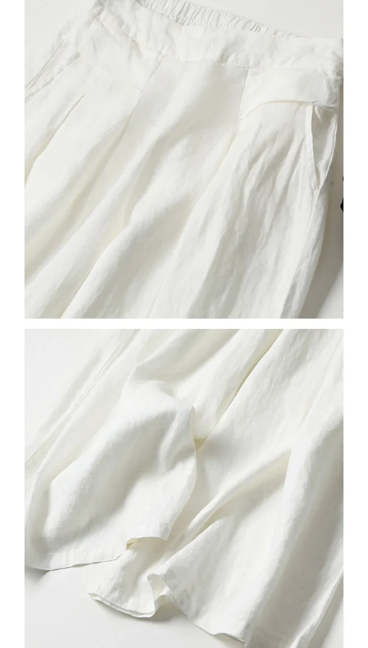 2026 Summer Women's Culottes Cotton Linen Cropped Wide Leg Pants Elastic Waist Casual Palazzo Clean Fit Trousers with Pockets