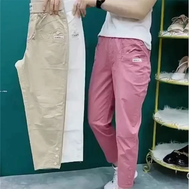 Korean New Fashion Thin Cotton And linen Harun Pants Women Spring Summer  High Waist  All-Match Casual Pants Female Trousers