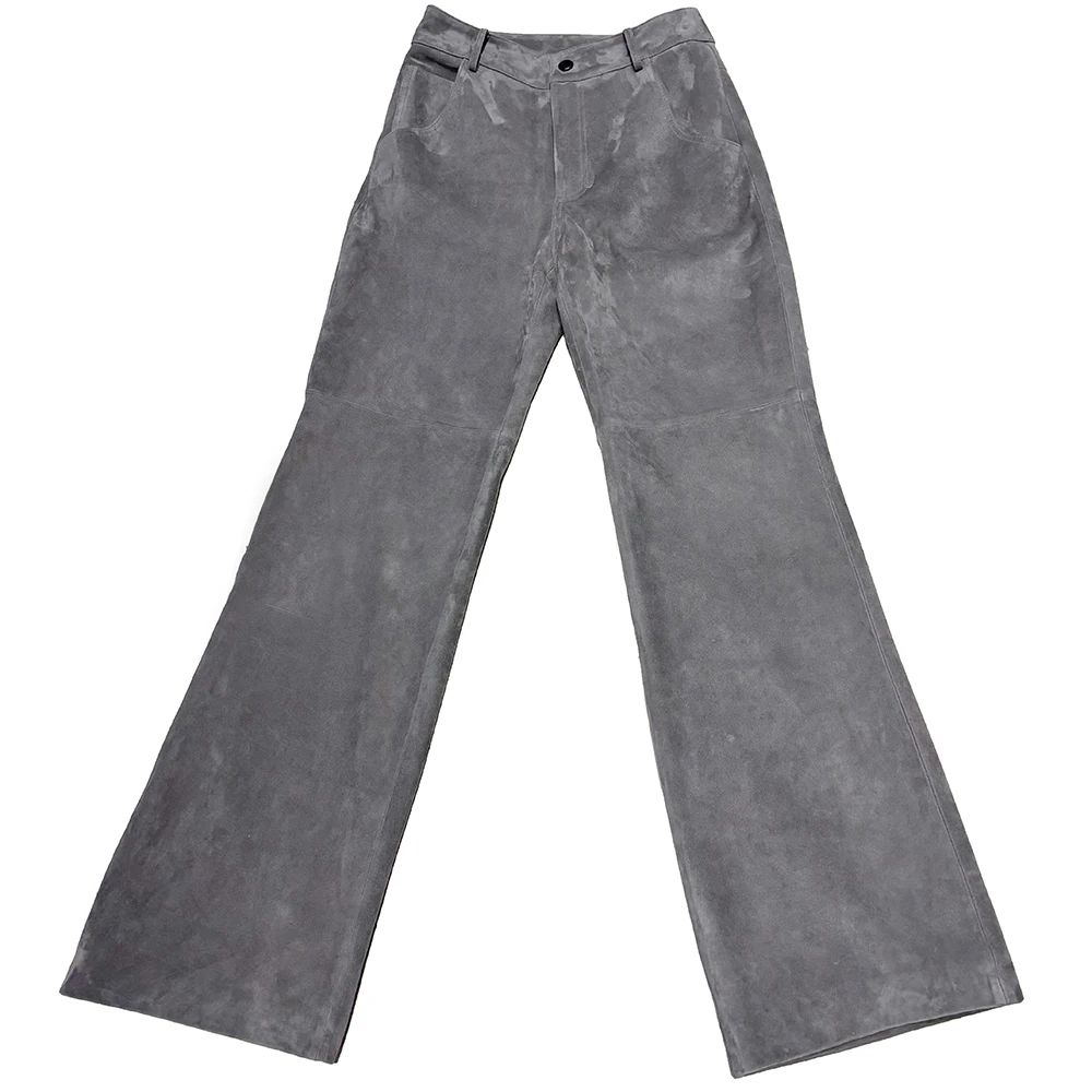 YOLOAgain Real Suede Trousers Women Genuine Sheepskin Straight Pants Female