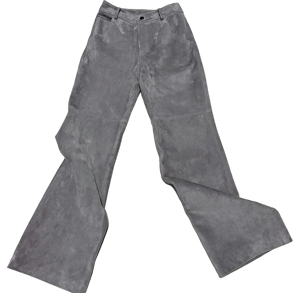 YOLOAgain Real Suede Trousers Women Genuine Sheepskin Straight Pants Female