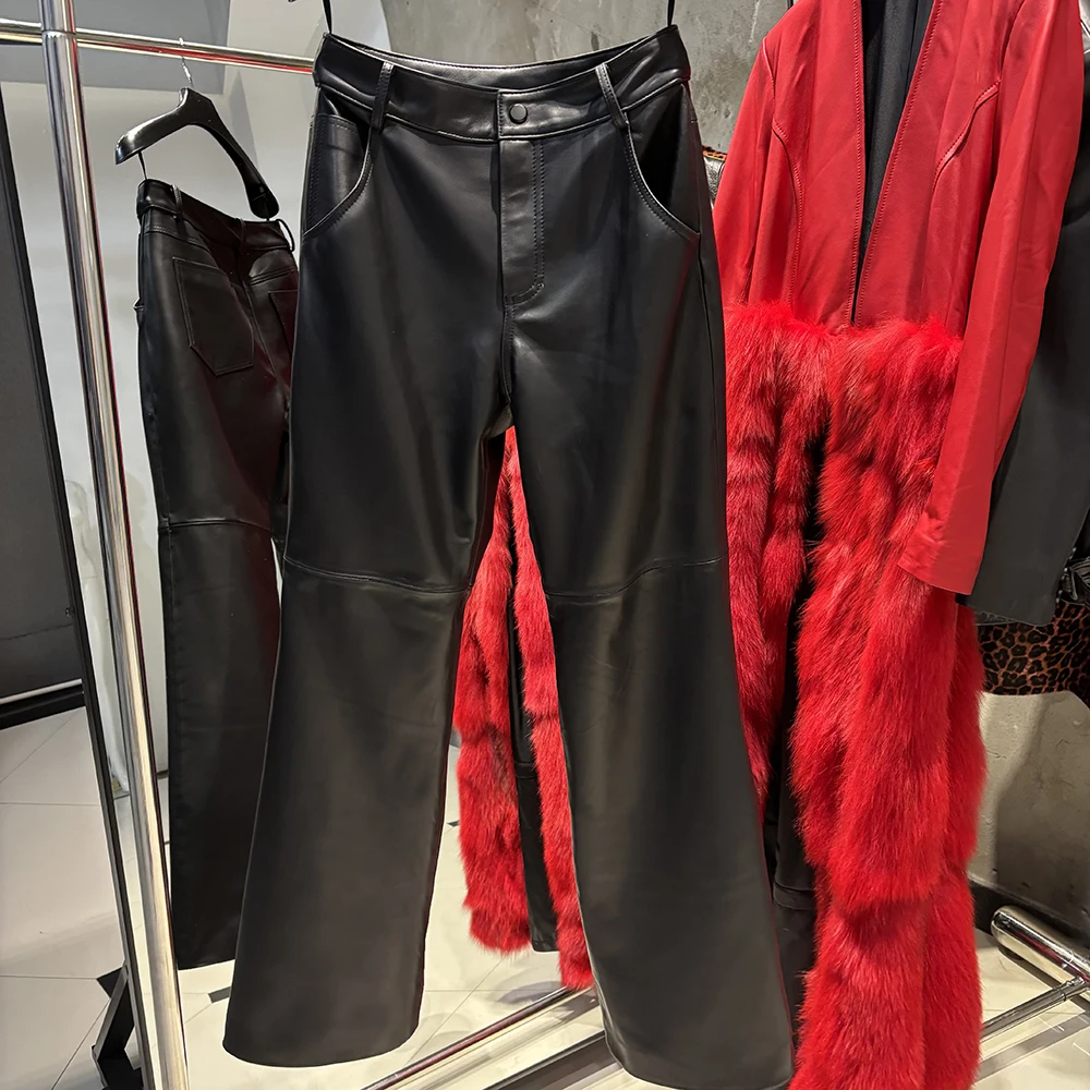 YOLOAgain Real Suede Trousers Women Genuine Sheepskin Straight Pants Female