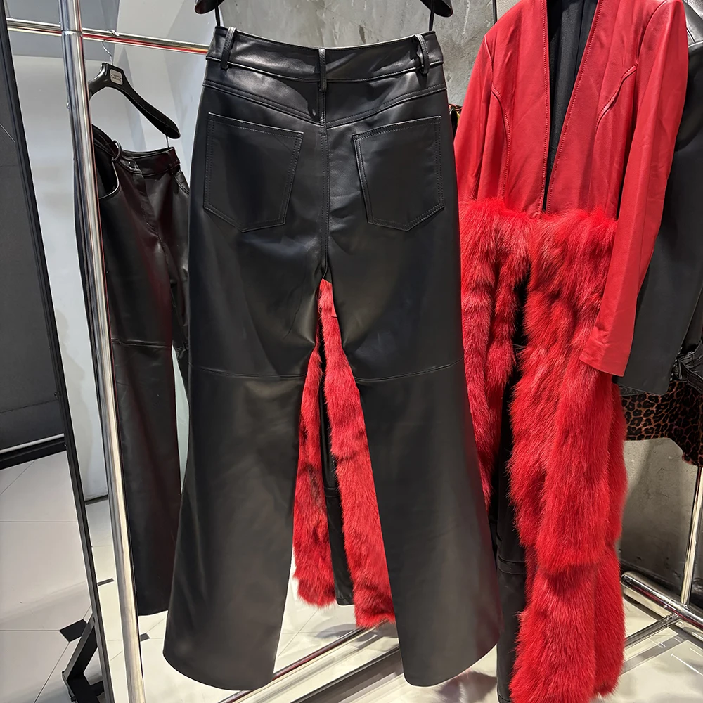 YOLOAgain Real Suede Trousers Women Genuine Sheepskin Straight Pants Female