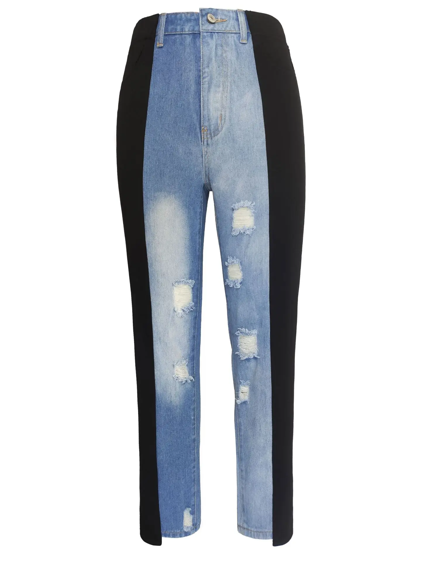 Women Denim Pant Jeans Long Pants Hole Vintage Slim Fit High Waist Straight Trousers Y2k Streetwear Elegant Work Casual 2026