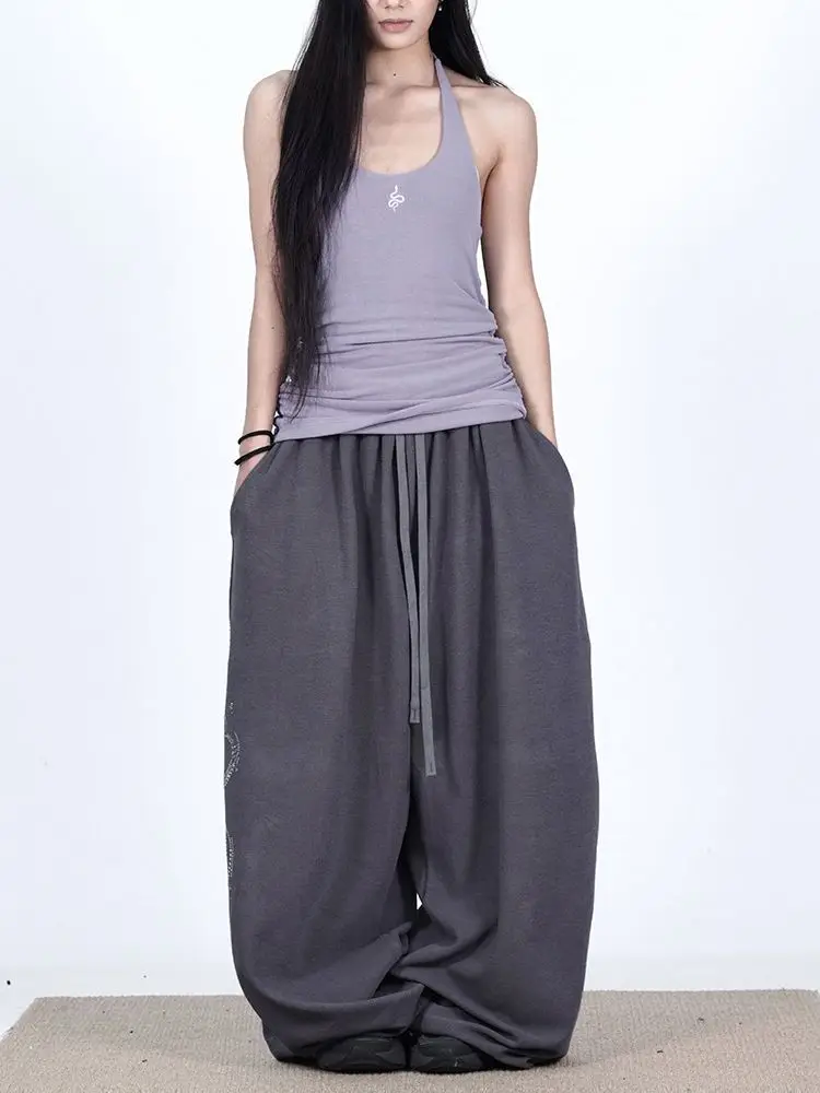 Women Y2K Snake Rhinestone Wide Leg Pants Loose Baggy High Waist Sweatpants with Sparkly Serpent Print Street Dance Casual Wear