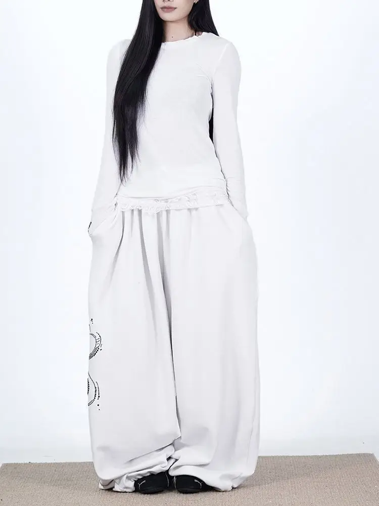 Women Y2K Snake Rhinestone Wide Leg Pants Loose Baggy High Waist Sweatpants with Sparkly Serpent Print Street Dance Casual Wear