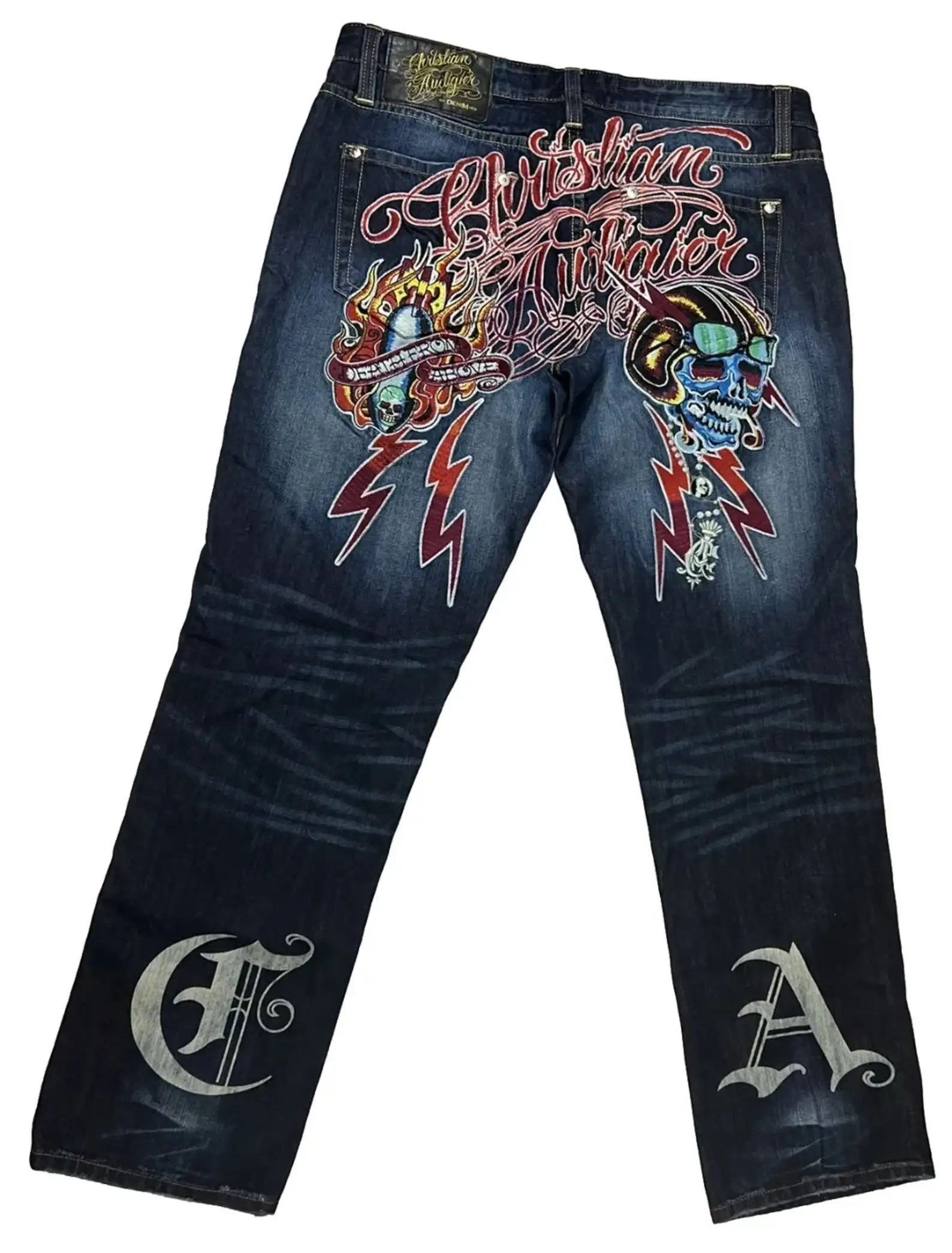 Y2k Retro Hip Hop Skull Embroidery Jeans Casual Denim Pants Straight Wide Leg Jeans Harajuku Gothic Pants Women Clothing
