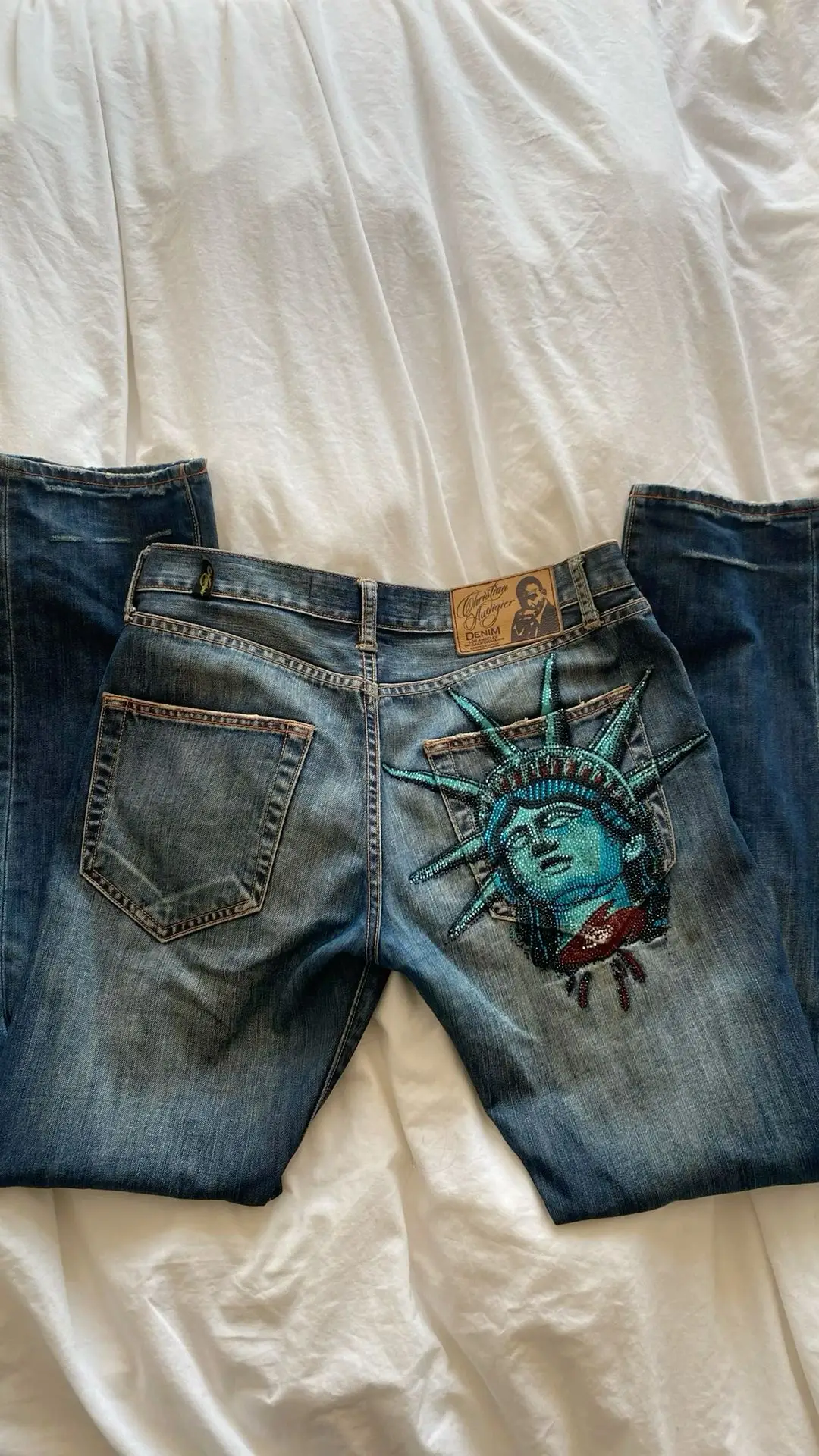 Y2k Retro Hip Hop Skull Embroidery Jeans Casual Denim Pants Straight Wide Leg Jeans Harajuku Gothic Pants Women Clothing