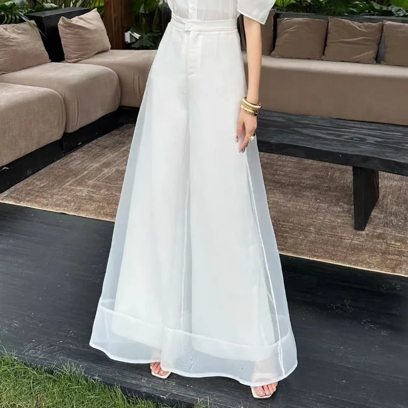 Spring Fashion Casual Black Organza Pants for Women Vintage Wide Leg Pants Japanese Style High Waist Trousers Pantalones Mujer