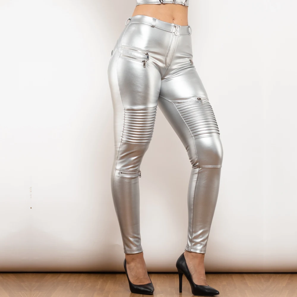 Shascullfites Melody Blue Leather Pants for Women Gothic Biker Style Punk PU Clothing Female Gothic Fashion