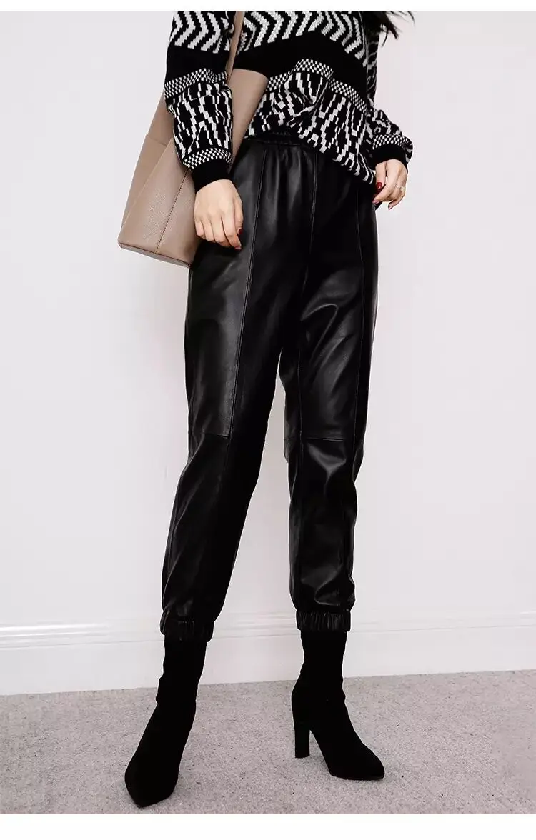 Cargo Pants Women Casual 2026 Winter Autumn New Fashion Genuine Leather Pants Streetwear Trousers