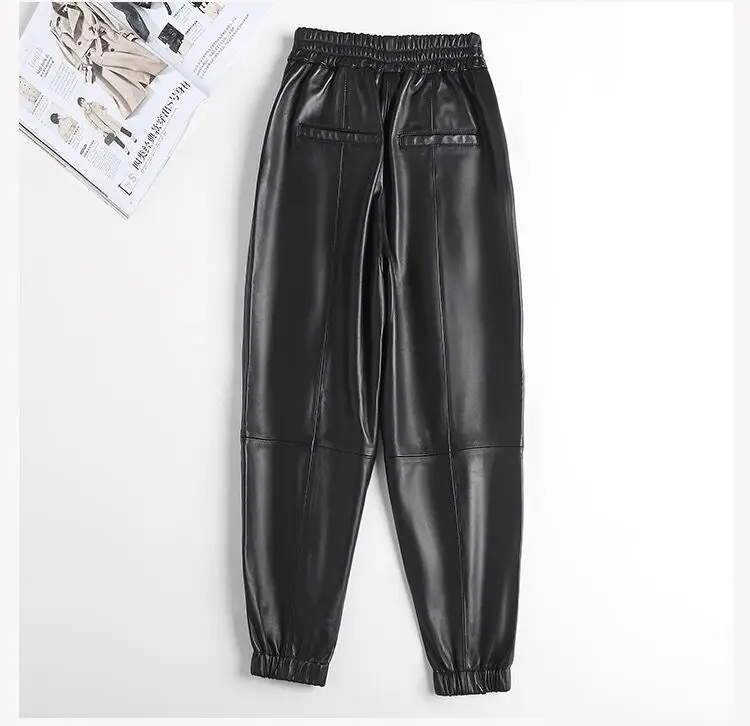 Cargo Pants Women Casual 2026 Winter Autumn New Fashion Genuine Leather Pants Streetwear Trousers