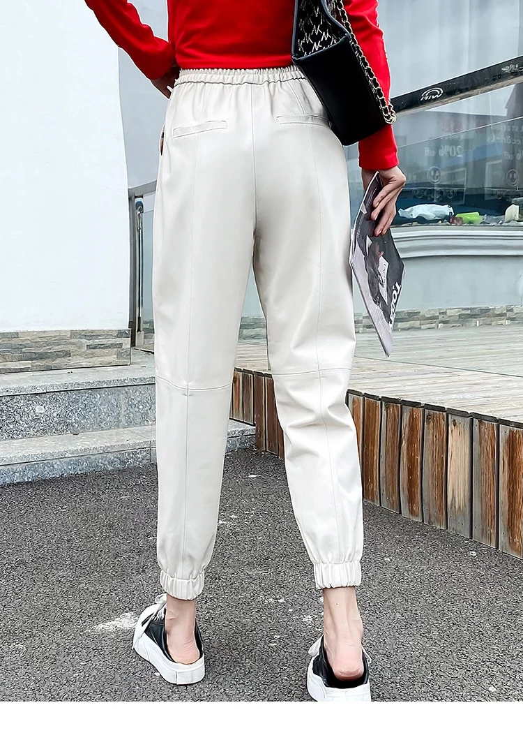 Cargo Pants Women Casual 2026 Winter Autumn New Fashion Genuine Leather Pants Streetwear Trousers