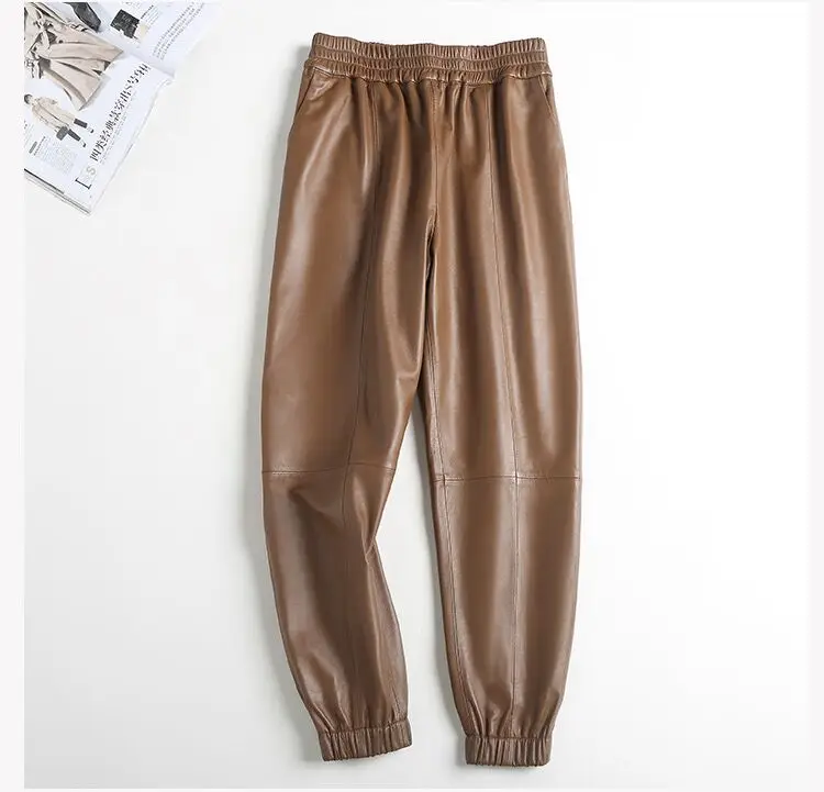 Cargo Pants Women Casual 2026 Winter Autumn New Fashion Genuine Leather Pants Streetwear Trousers