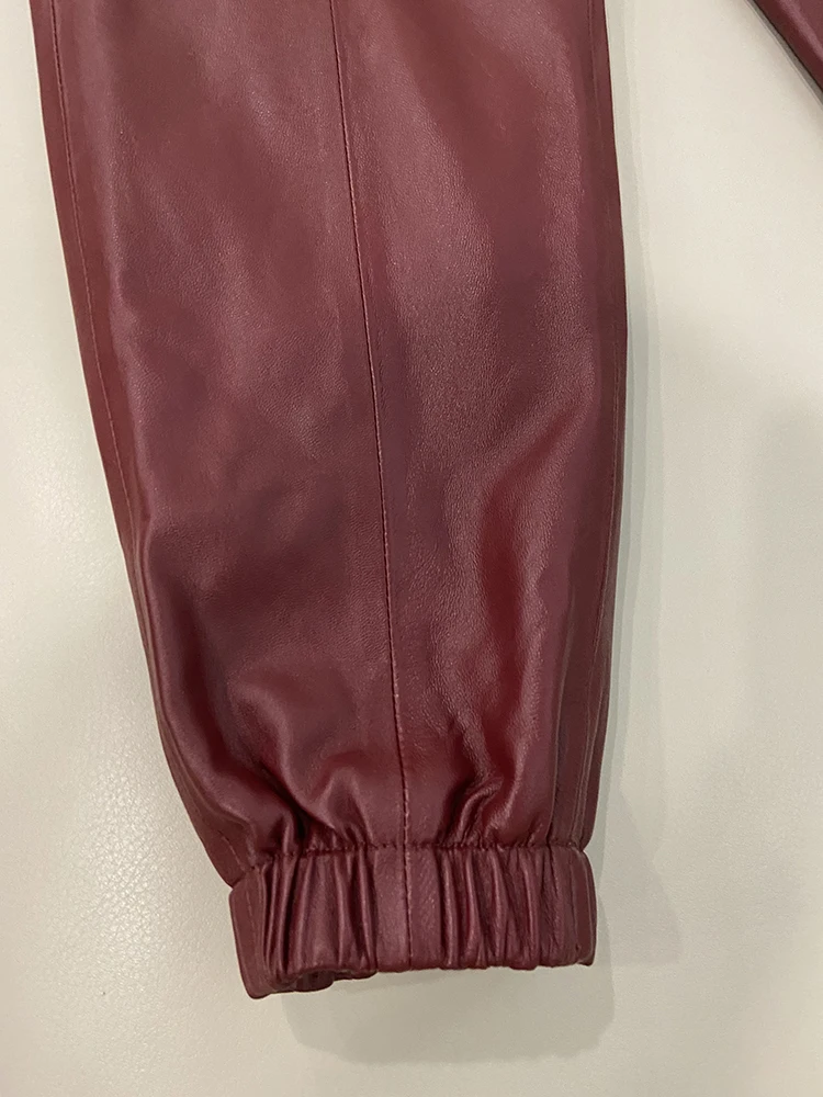 Cargo Pants Women Casual 2026 Winter Autumn New Fashion Genuine Leather Pants Streetwear Trousers