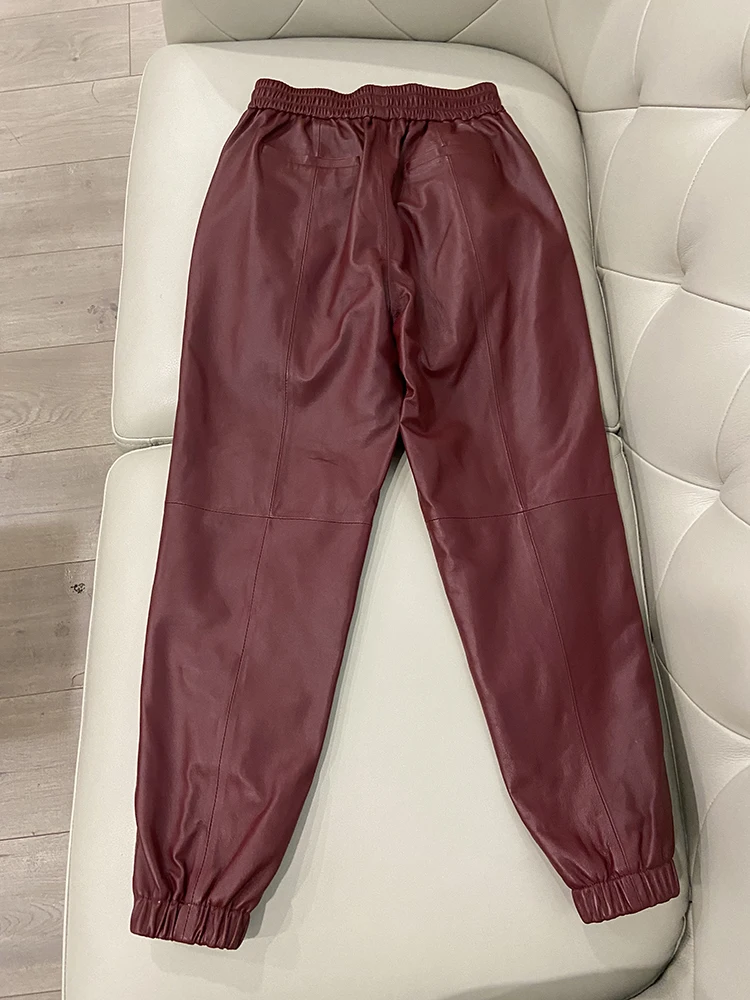 Cargo Pants Women Casual 2026 Winter Autumn New Fashion Genuine Leather Pants Streetwear Trousers