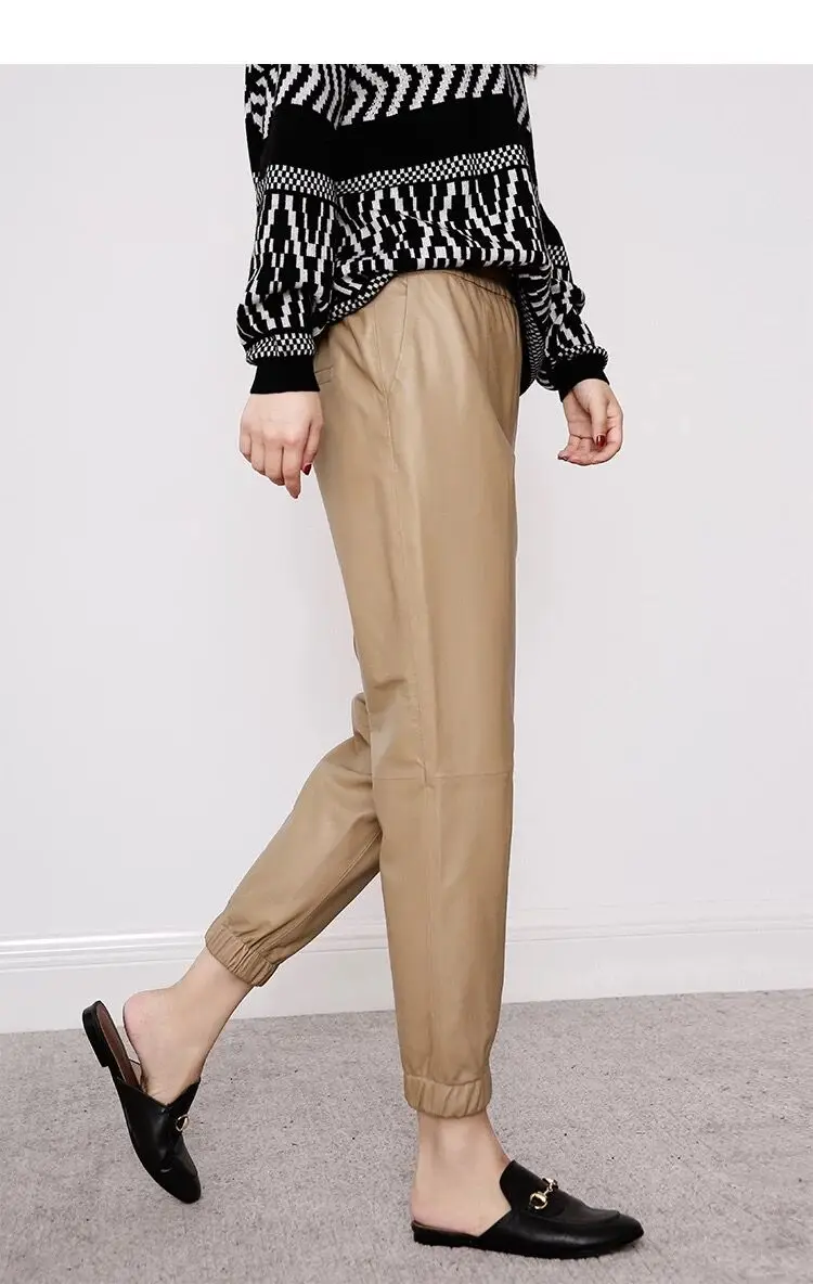 Cargo Pants Women Casual 2026 Winter Autumn New Fashion Genuine Leather Pants Streetwear Trousers