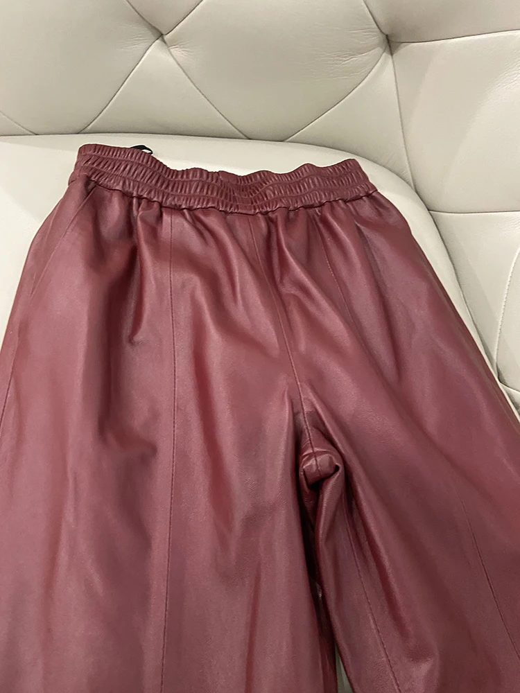 Cargo Pants Women Casual 2026 Winter Autumn New Fashion Genuine Leather Pants Streetwear Trousers