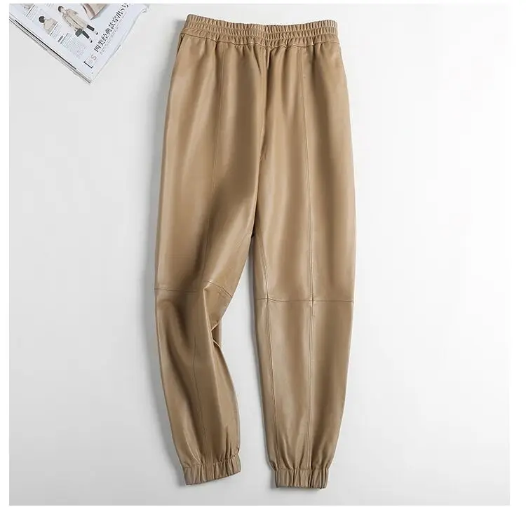 Cargo Pants Women Casual 2026 Winter Autumn New Fashion Genuine Leather Pants Streetwear Trousers