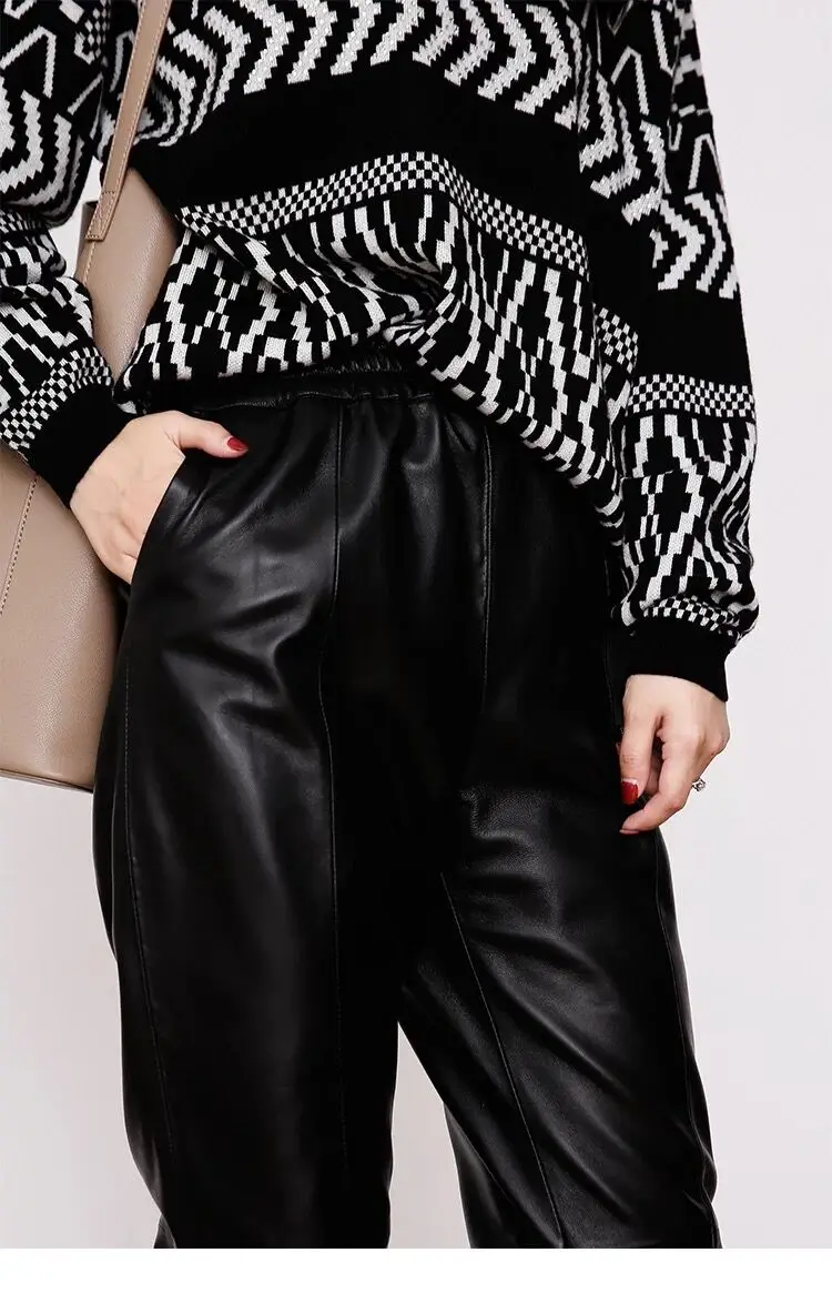 Cargo Pants Women Casual 2026 Winter Autumn New Fashion Genuine Leather Pants Streetwear Trousers