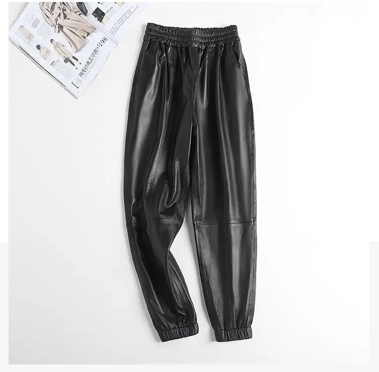 Cargo Pants Women Casual 2026 Winter Autumn New Fashion Genuine Leather Pants Streetwear Trousers