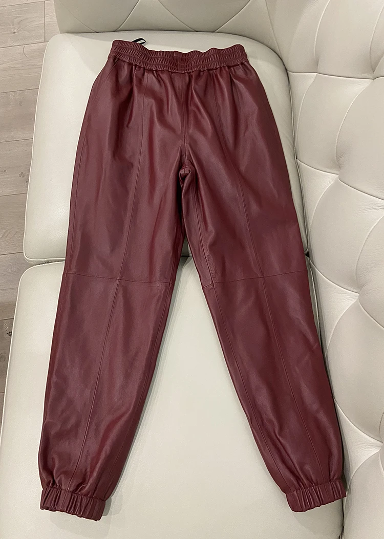 Cargo Pants Women Casual 2026 Winter Autumn New Fashion Genuine Leather Pants Streetwear Trousers