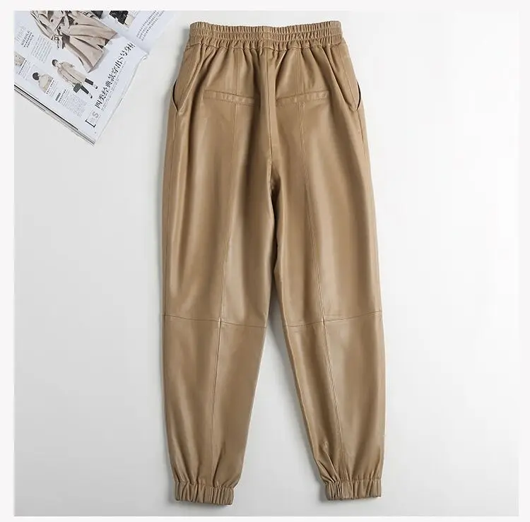 Cargo Pants Women Casual 2026 Winter Autumn New Fashion Genuine Leather Pants Streetwear Trousers