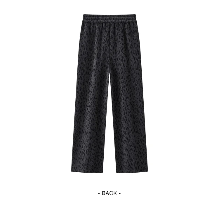 Semir Women Pants Fleece Lined Leopard Print Loose Fit Wide Leg Elastic Waist Street Style Retro Style 2026 Winter Full Length