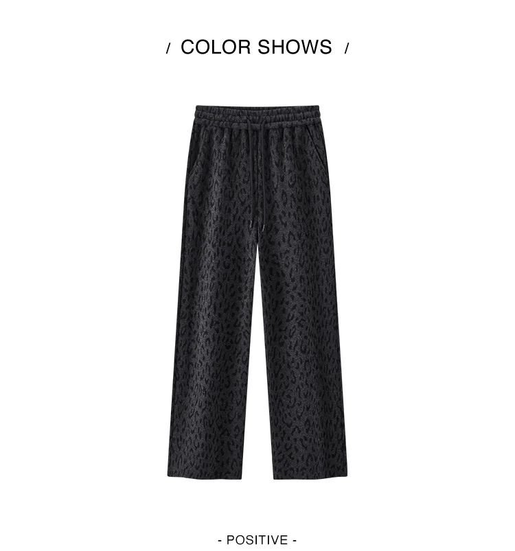 Semir Women Pants Fleece Lined Leopard Print Loose Fit Wide Leg Elastic Waist Street Style Retro Style 2026 Winter Full Length