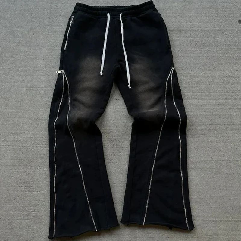Autumn Winter Vintage Design Zipper Stitching Couples Slacks Sports EMO Men Women Pants Hip Hop Rock High Street Loose Trousers